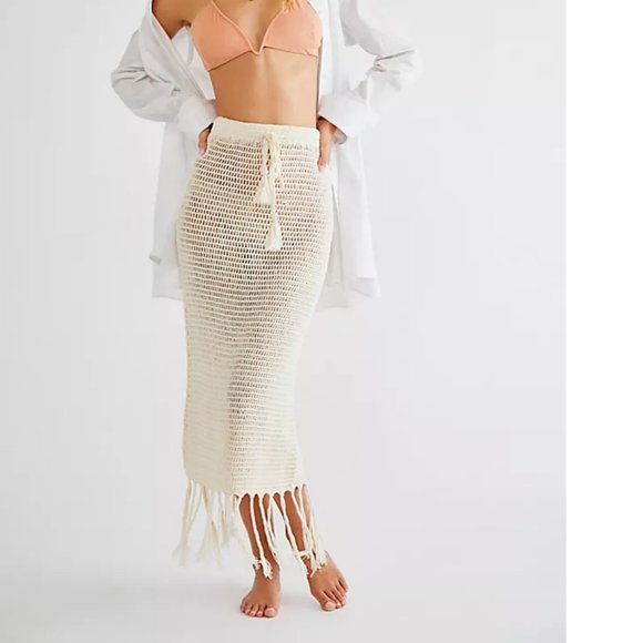 new FLOOK X FREE PEOPLE brooke tassel crochet maxi skirt xs